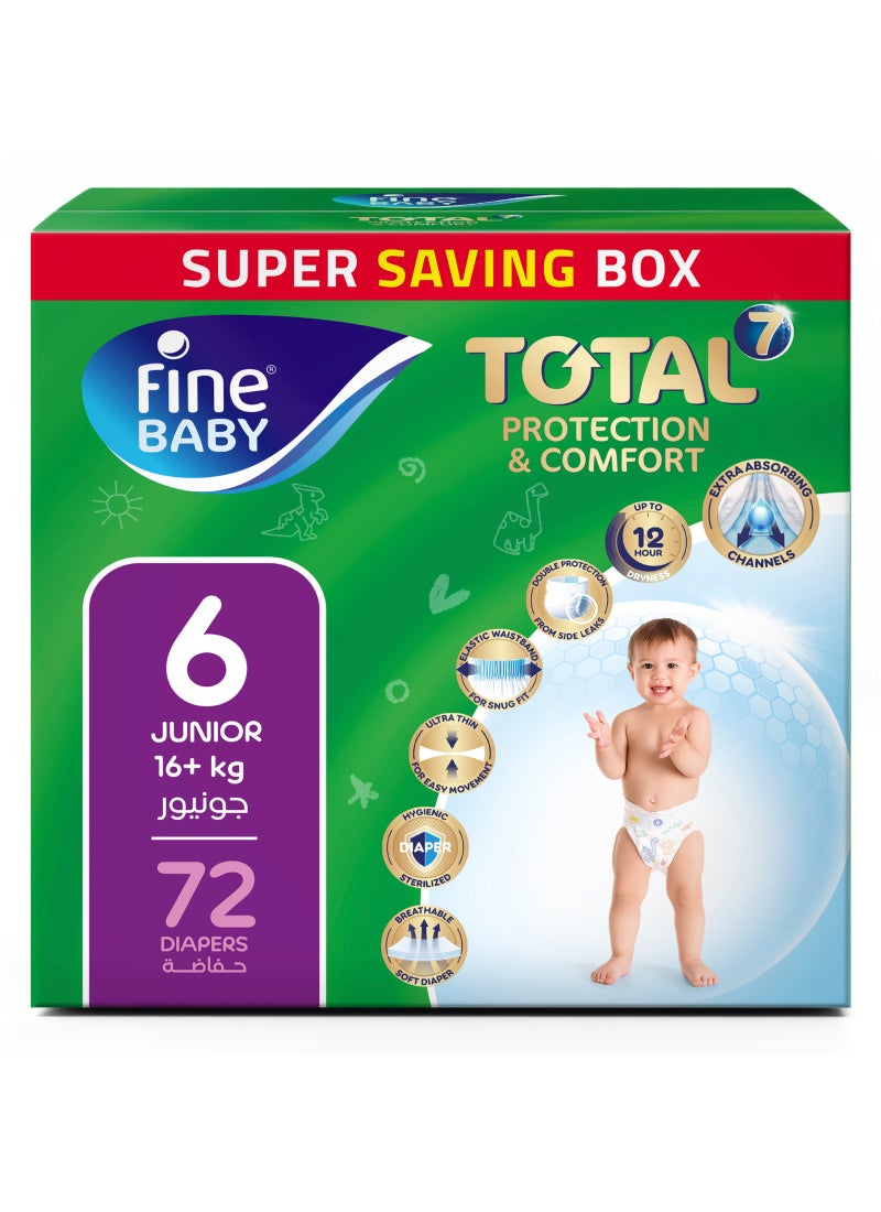 Fine Baby Total 7 Diapers, Size 6 Junior (16 kg+), 72 Count – Soft, Absorbent & Leak Proof Baby Diapers - Image 1
