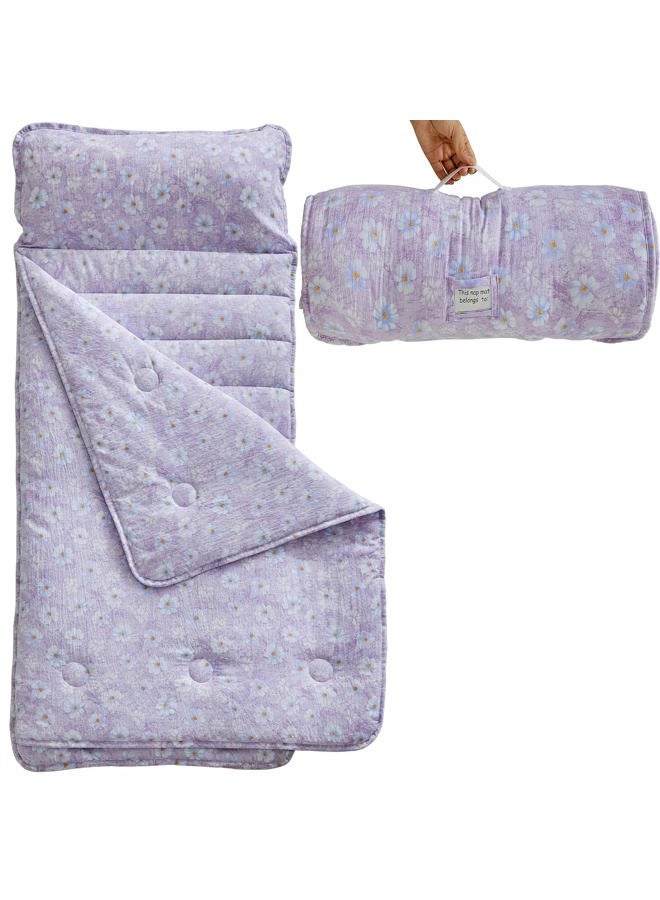 JHCHMX ﻿JHCHMX Floral Toddler Nap Mat with Pillow and Blanket,Extra Large Roll Up Kids Sleeping Mat,Soft Slumber Bags for Girls,Perfect for Daycare,Preschool,Travel Camping- Purple - Image 1
