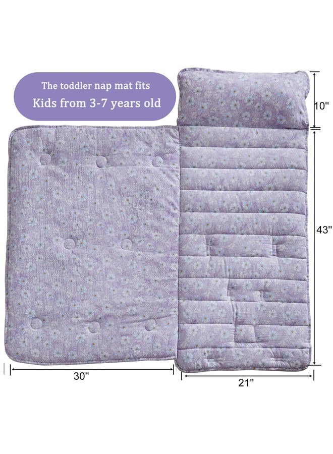 JHCHMX ﻿JHCHMX Floral Toddler Nap Mat with Pillow and Blanket,Extra Large Roll Up Kids Sleeping Mat,Soft Slumber Bags for Girls,Perfect for Daycare,Preschool,Travel Camping- Purple - Image 2