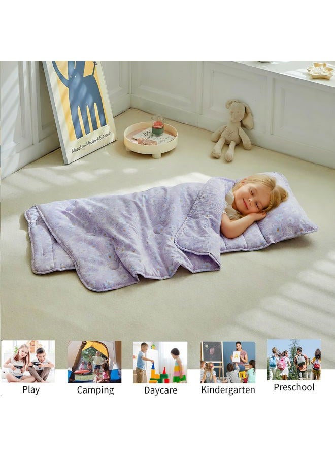 JHCHMX ﻿JHCHMX Floral Toddler Nap Mat with Pillow and Blanket,Extra Large Roll Up Kids Sleeping Mat,Soft Slumber Bags for Girls,Perfect for Daycare,Preschool,Travel Camping- Purple - Image 5