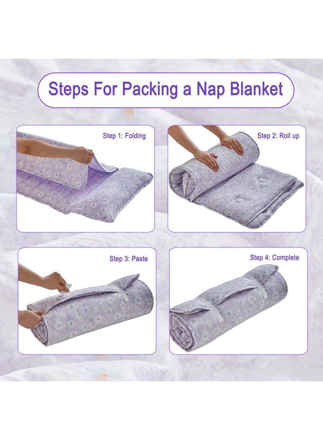 JHCHMX ﻿JHCHMX Floral Toddler Nap Mat with Pillow and Blanket,Extra Large Roll Up Kids Sleeping Mat,Soft Slumber Bags for Girls,Perfect for Daycare,Preschool,Travel Camping- Purple - Image 3