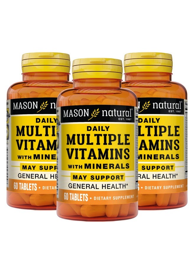 Mason Natural - Daily Multiple Vitamins With Minerals 24 Essential Vitamins And Minerals All In One Multivitamin Supports Overall Health 60 Tablets (Pack Of 3) - Image 1