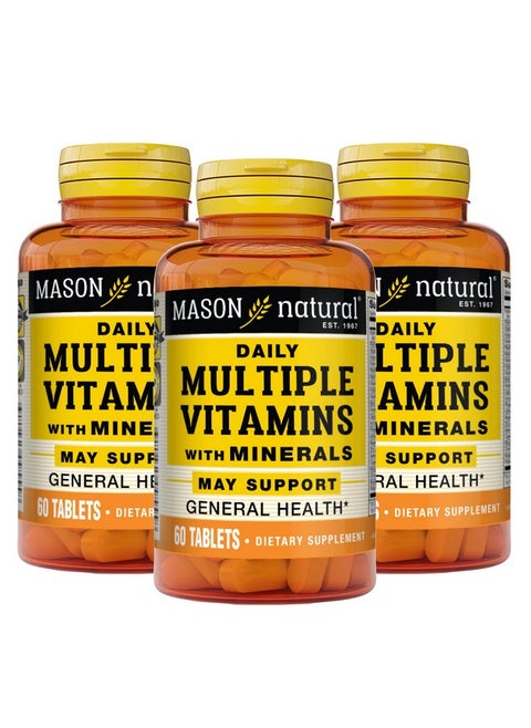 Daily Multiple Vitamins With Minerals 24 Essential Vitamins And Minerals All In One Multivitamin Supports Overall Health 60 Tablets (Pack Of 3)