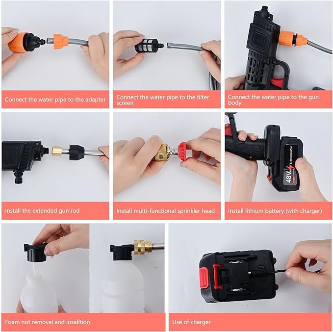 Riveira High Strength Cordless Pressure Washer Multipurpose Portable High Pressure Water Sprayer Multifunction Washing Machine for CarBlack - Image 4