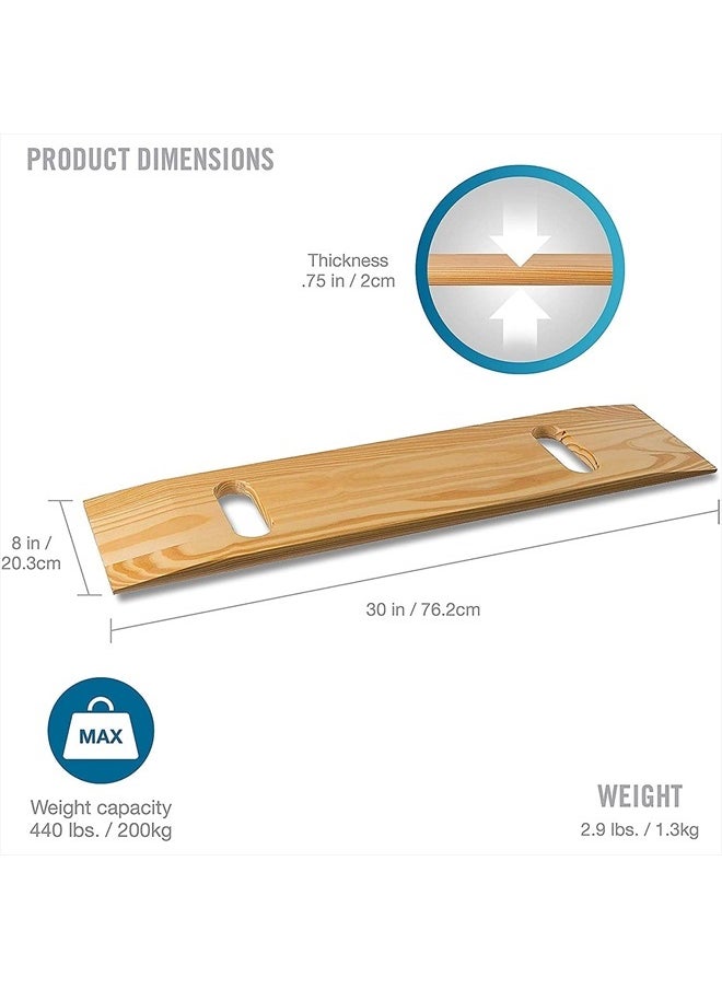 Transfer Board and Slide Board, FSA Eligible, Made of Heavy-Duty Wood for Patient, Senior and Handicap Move Assist and Slide Transfers, Holds up to 440 Pounds, 2 Cut out Handles, 30 x 8 x 1