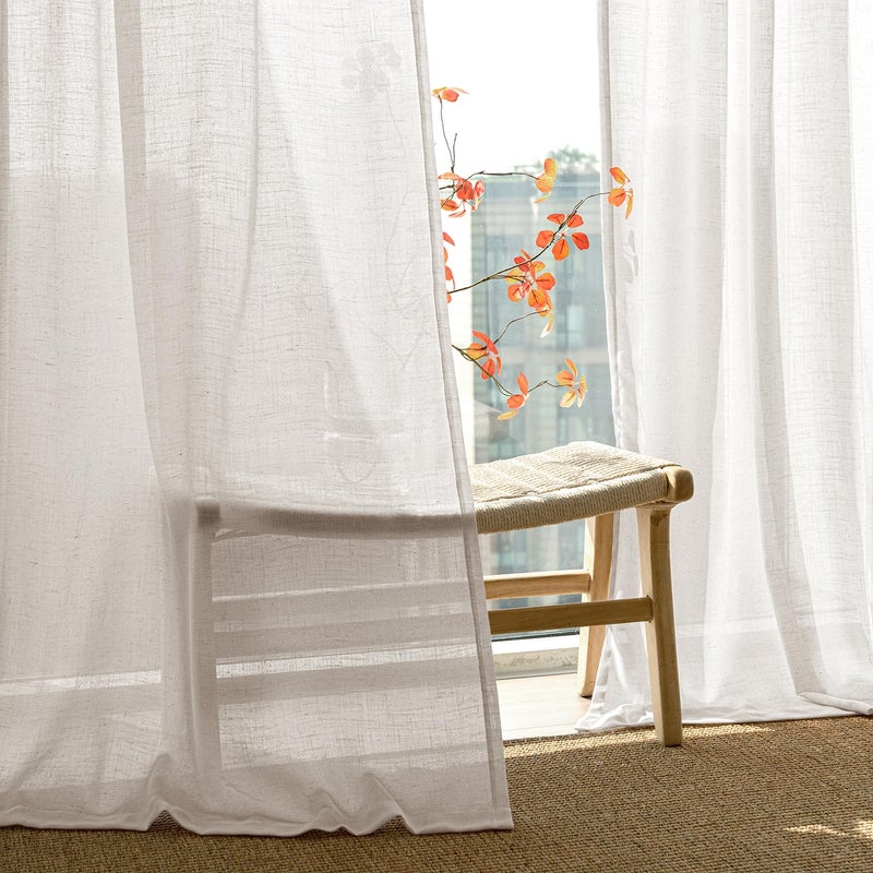ANRODUO Ivory Cream Linen Curtains 96 inches Long 2 Panels for Bedroom Living Room Back Tab Semi Sheer Privacy Linen Burlap Window Drapes Neutral Modern Long Curtains for Sliding Glass Door - Image 5