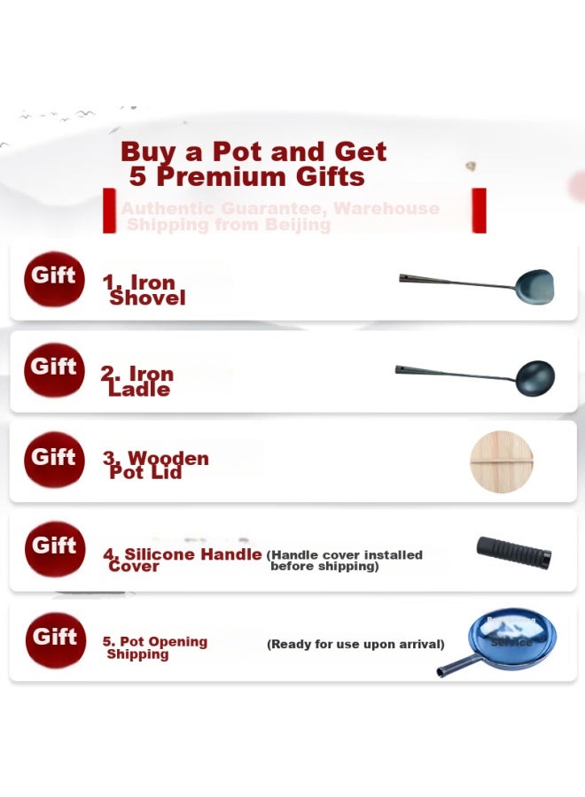 Gold Deposit Jin Cun Zhangqiu Wok Iron Pan Stir-fry Pan Non-coated Traditional Seasoned Iron Pan Mirror Finish Lightweight Model With Iron Handle 32cm Pre-seasoned - Image 1