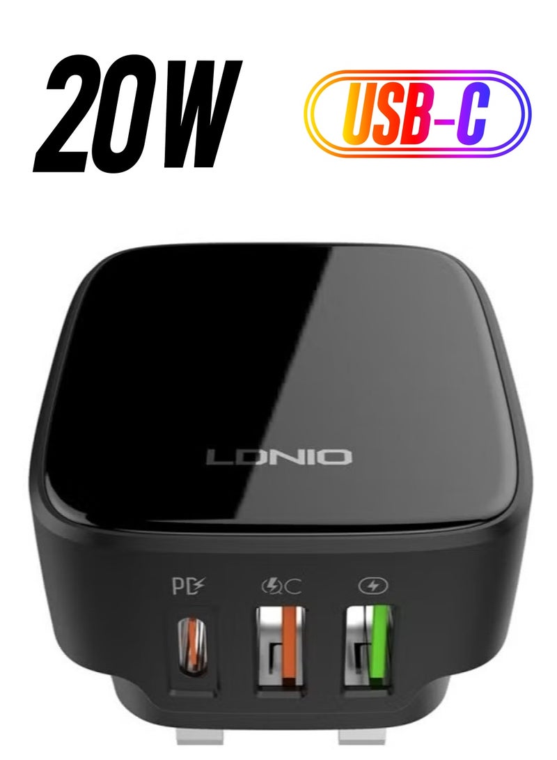 ELTRAZONE شاحن سريع Q334 PD – نوع-C وفتحات USB مزدوجة، محول متعدد المخرجات، شاحن حائط للسفر للهواتف المحمولة، شحن سريع للهواتف الذكية، والأجهزة اللوحية والمزيد (أسود) - Image 1