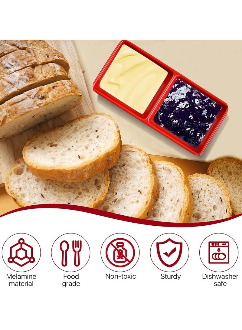 Zikra Dual Soy Sauce Dish, 10 Oz Dual Dipping Dish Bowls, Melamine Two Compartments Plate Sauce Dishes for Restaurant Kitchen Appetizers Nuts Sauce Ketchup Wasabi 14Pcs - Image 2