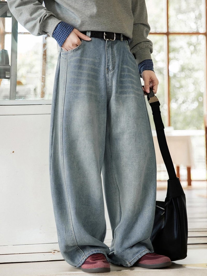 CAONAT Mens Baggy Jeans Wide Leg Y2k Denim Pants Skater Hip Hop Fashion Loose Fit Casual Trousers Streetwear Blue - Image 4