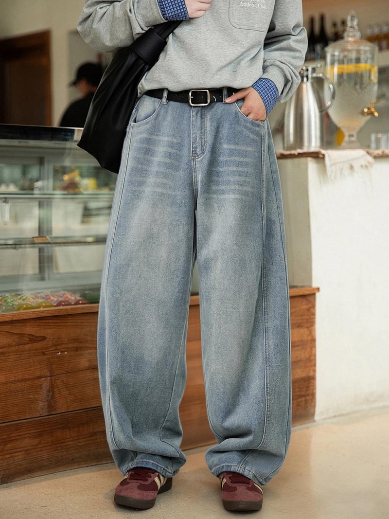 CAONAT Mens Baggy Jeans Wide Leg Y2k Denim Pants Skater Hip Hop Fashion Loose Fit Casual Trousers Streetwear Blue - Image 5