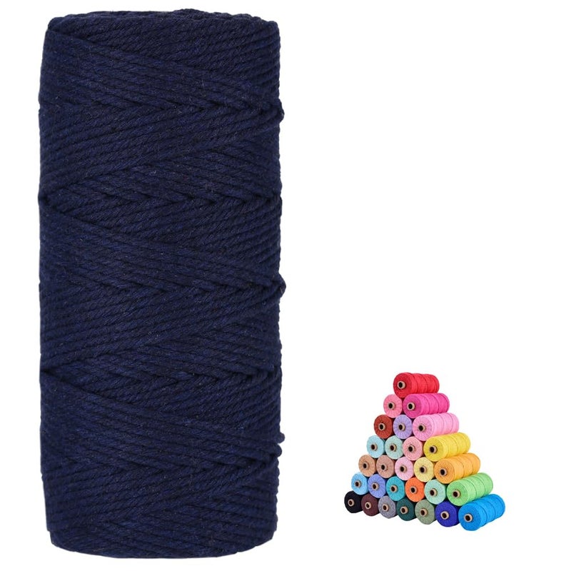 FLIPPED Macrame Cord,3mm x109 Yards Cotton Macrame Cords Colored Cotton Macrame Rope Craft Cord for DIY Crafts Knitting Plant Hangers Christmas Wedding DÃ©cor (Dark Blue, 3mm*109yards) - Image 1