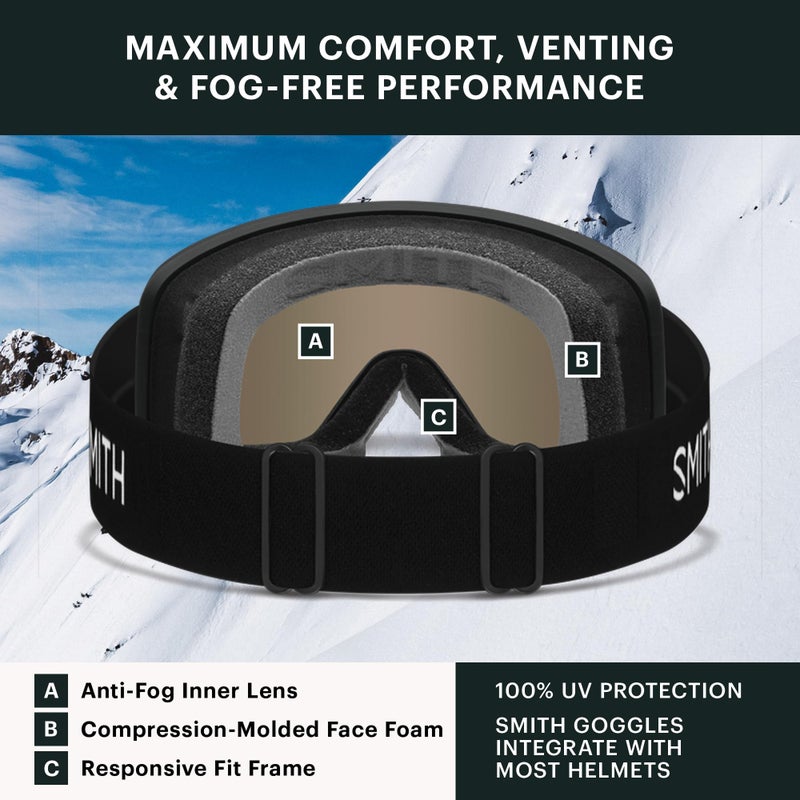 SMITH Transfer Snow Goggles â€“ Performance Ski & Snowboard Goggles with Cylindrical Lens â€“ For Men & Women â€“ Black + Green Sol-X Mirror Lens - Image 4