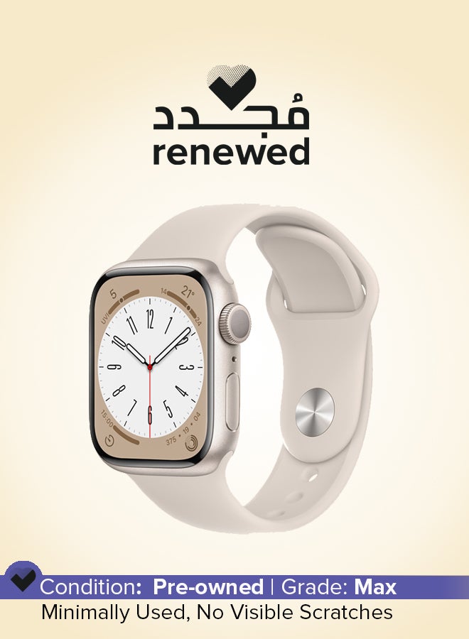 Apple Renewed - Watch Series 8 GPS 45mm Starlight Aluminium Case Starlight Sport Band - Image 1