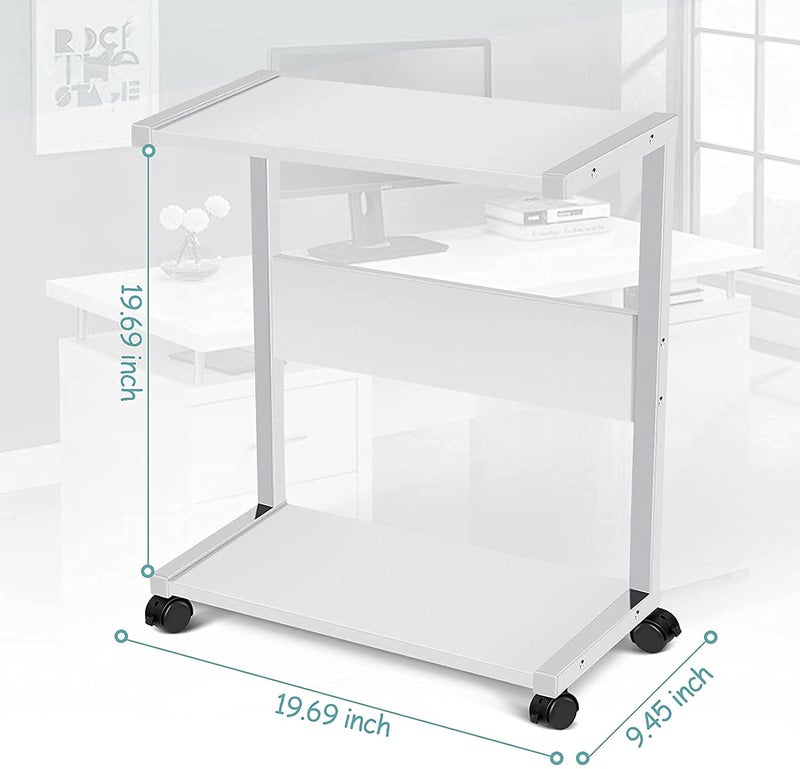 INDIAN DECOR INDIAN DECOR 35211 Printer Stands Computer Tower Stand 2Tier CPU Stand Cart Floor PC Holder with Lockable Wheels Fits Most PC White  - Image 2