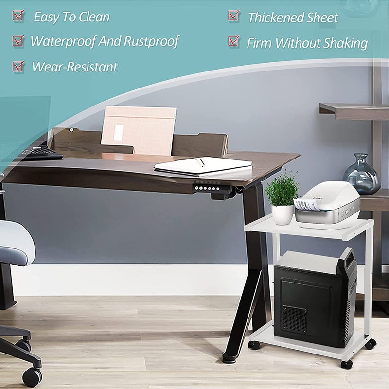 INDIAN DECOR INDIAN DECOR 35211 Printer Stands Computer Tower Stand 2Tier CPU Stand Cart Floor PC Holder with Lockable Wheels Fits Most PC White  - Image 4