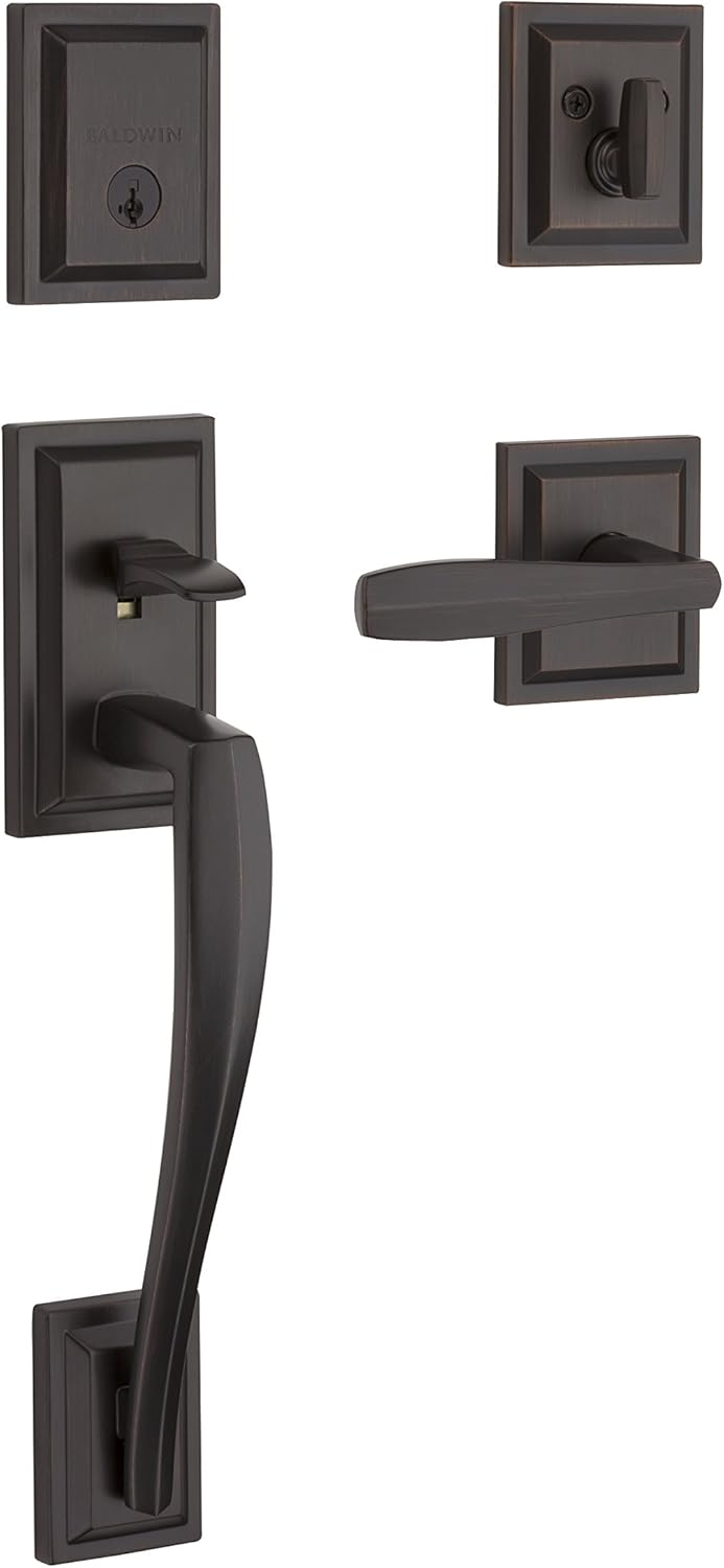 Baldwin Baldwin Torrey Pines Front Entry Handleset with Interior Lever Featuring SmartKey Deadbolt ReKey Technology and Microban Protection in Venetian Bronze  - Image 1