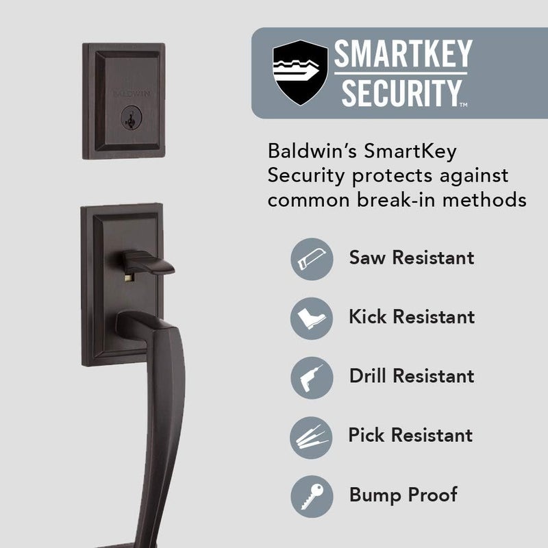 Baldwin Baldwin Torrey Pines Front Entry Handleset with Interior Lever Featuring SmartKey Deadbolt ReKey Technology and Microban Protection in Venetian Bronze  - Image 3