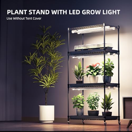 Spider Farmer 2026 Plant Stand with Grow Lights, 4-Tier Plant Shelf with 6Pcs 2ft Full Spectrum LED Lamp and Grow Tent, for Veg Seed Starting Plants Growth Greenhouse 28Lx14Dx59H (Update) - Image 4