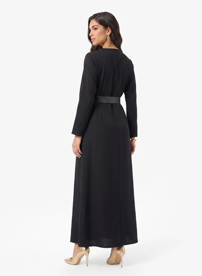 Hayas Closet Lace Embellished Open Front Abaya