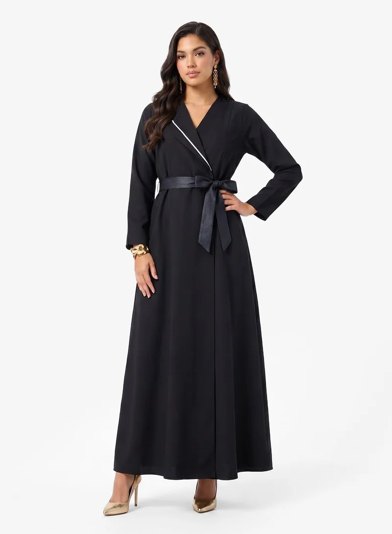 Hayas Closet Lace Embellished Open Front Abaya