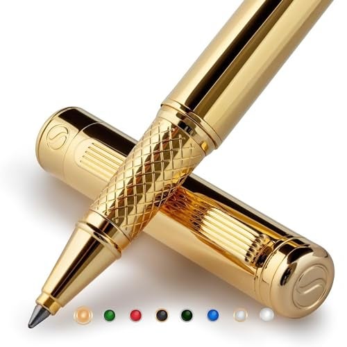 Scriveiner Gold Rollerball Pen - Stunning Luxury Pen, Real Gold Plating, Schmidt Ink Refill, Best Roller Ball Pen Gift Set for Men & Women, Professional, Executive Office, Nice Pens - Image 1