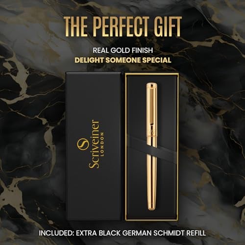 Scriveiner Gold Rollerball Pen - Stunning Luxury Pen, Real Gold Plating, Schmidt Ink Refill, Best Roller Ball Pen Gift Set for Men & Women, Professional, Executive Office, Nice Pens - Image 3