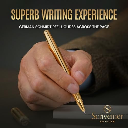 Scriveiner Gold Rollerball Pen - Stunning Luxury Pen, Real Gold Plating, Schmidt Ink Refill, Best Roller Ball Pen Gift Set for Men & Women, Professional, Executive Office, Nice Pens - Image 4