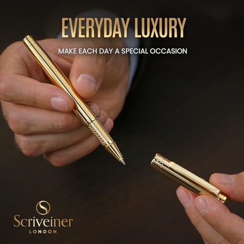 Scriveiner Gold Rollerball Pen - Stunning Luxury Pen, Real Gold Plating, Schmidt Ink Refill, Best Roller Ball Pen Gift Set for Men & Women, Professional, Executive Office, Nice Pens - Image 5
