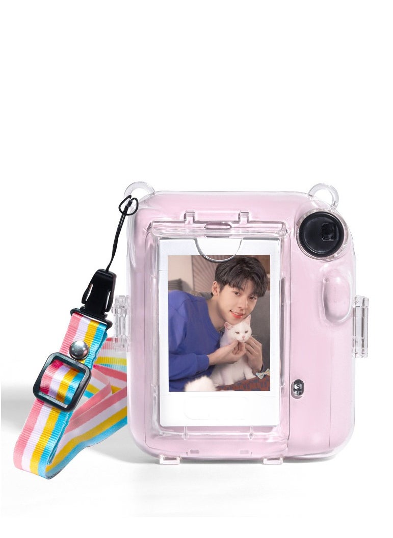 Generic 3 Pack Clear Camera Case Compatible with Fujifilm Instax Mini 12 Instant Camera - Mini 12 Hard Case with Photo Pocket Holds on Back and Adjustable Shoulder Strap & Cute Camera Sticker (Pink)  - Image 2