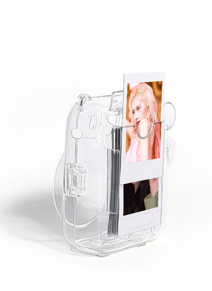 Generic 3 Pack Clear Camera Case Compatible with Fujifilm Instax Mini 12 Instant Camera - Mini 12 Hard Case with Photo Pocket Holds on Back and Adjustable Shoulder Strap & Cute Camera Sticker (Pink)  - Image 3
