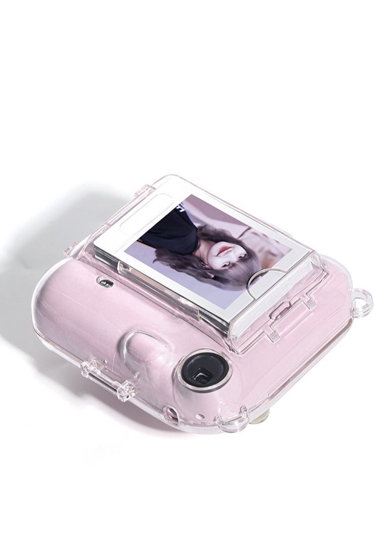 Generic 3 Pack Clear Camera Case Compatible with Fujifilm Instax Mini 12 Instant Camera - Mini 12 Hard Case with Photo Pocket Holds on Back and Adjustable Shoulder Strap & Cute Camera Sticker (Pink)  - Image 4