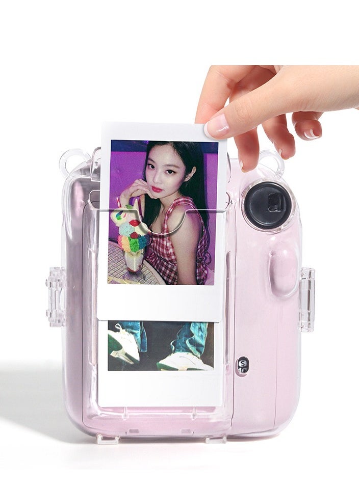 Generic 3 Pack Clear Camera Case Compatible with Fujifilm Instax Mini 12 Instant Camera - Mini 12 Hard Case with Photo Pocket Holds on Back and Adjustable Shoulder Strap & Cute Camera Sticker (Pink)  - Image 5