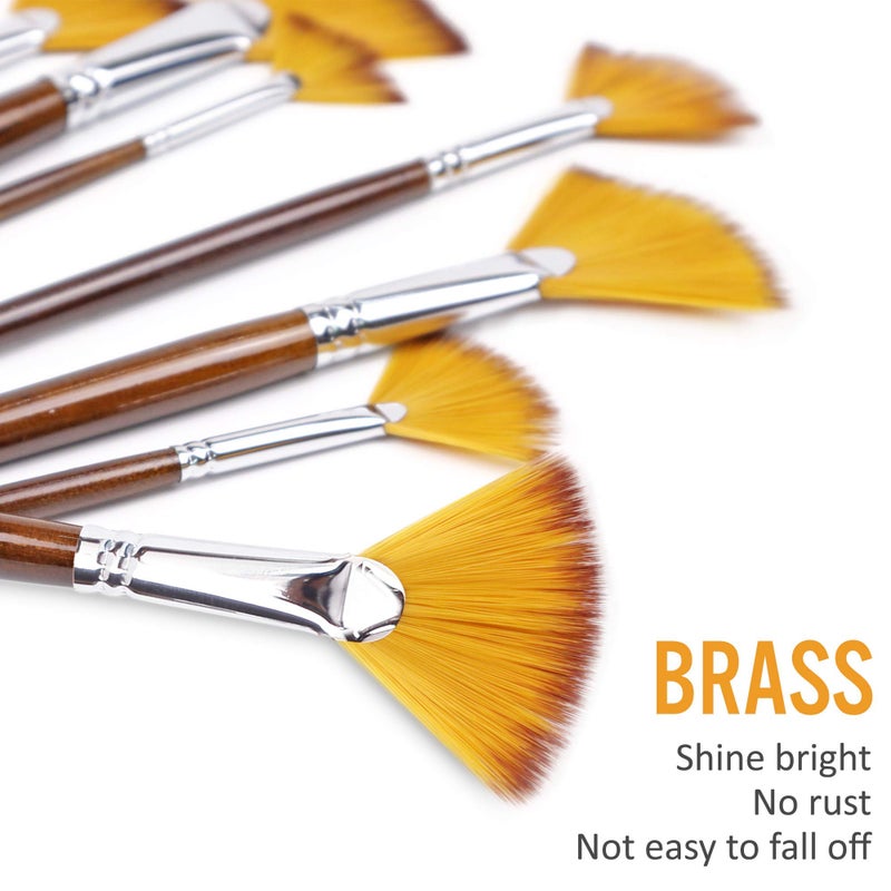 DUGATO Artist Fan Paint Brushes Set 9pcs - Soft Anti-Shedding Nylon Hair Wood Long Handle Paint Brush Set for Acrylic Watercolor Oil Gouche Painting - Image 3