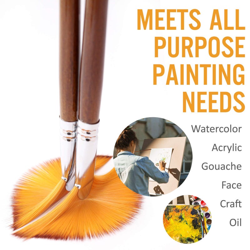 DUGATO Artist Fan Paint Brushes Set 9pcs - Soft Anti-Shedding Nylon Hair Wood Long Handle Paint Brush Set for Acrylic Watercolor Oil Gouche Painting - Image 5