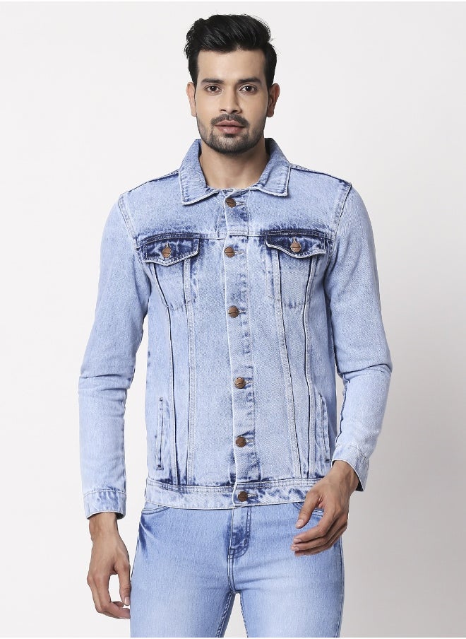 HIGH STAR Men Blue Solid Denim Jacket  - Image 1