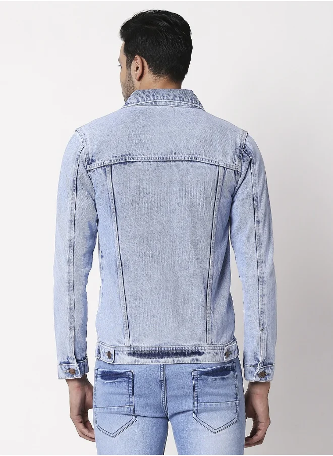 هاي ستار Men Blue Solid Denim Jacket