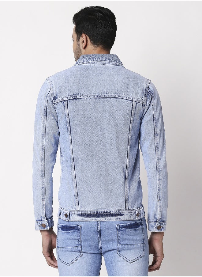 HIGH STAR Men Blue Solid Denim Jacket  - Image 2