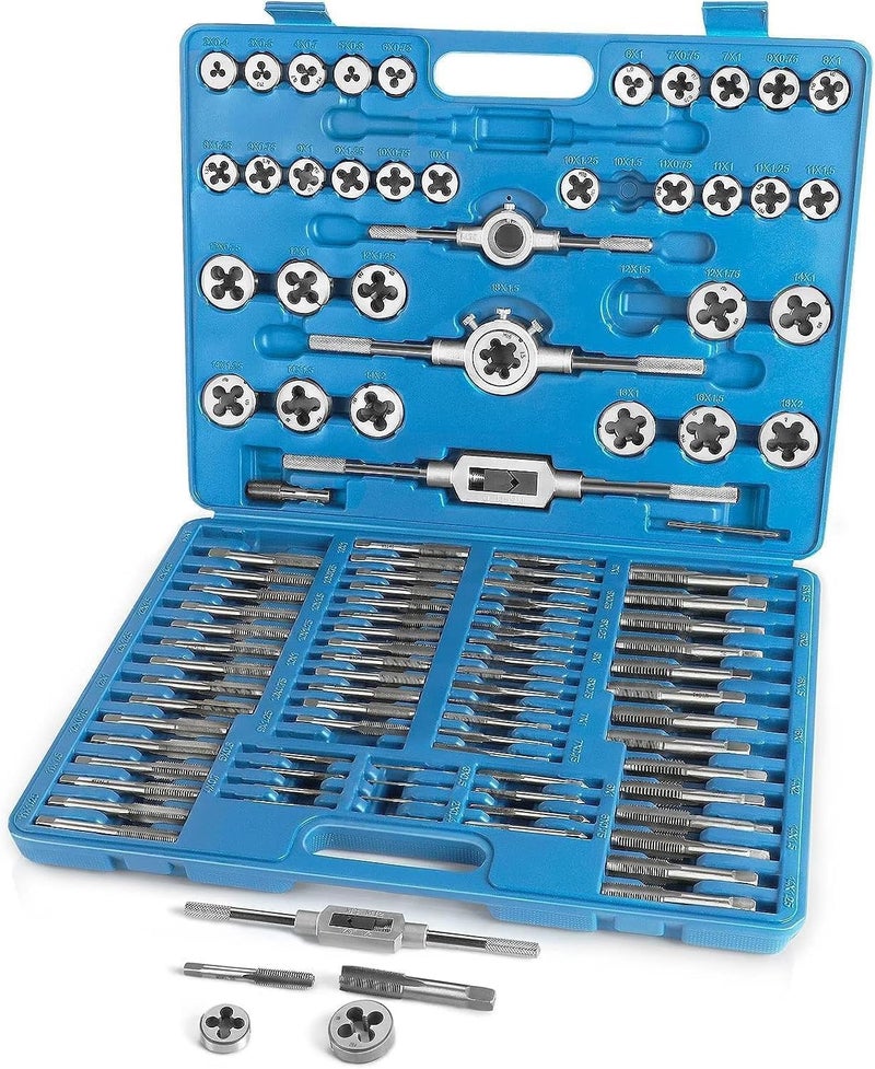 FAHKNS Metric Tap and Die Set 110 PCS M2-M18 Rethreading Kit for Making Screw Threads for Cutting External and Internal Thread Threading with Storage Case - Image 1