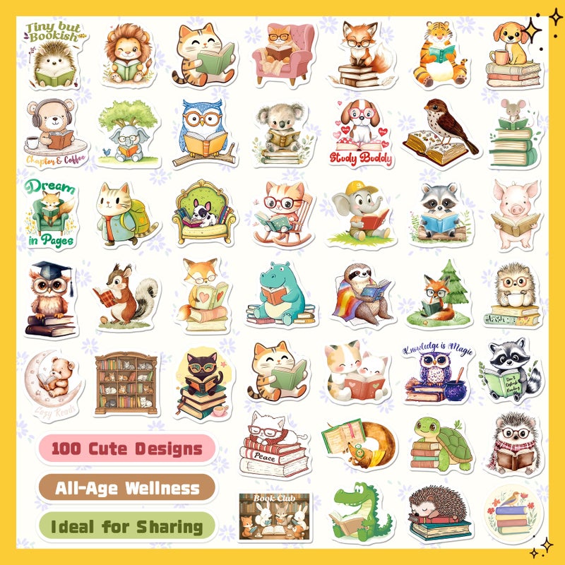WAKEMOODEI 200PCS Animal Bookish Stickers, Waterproof Book Stickers for Water Bottle Laptop Journal, Cute Reading Vinyl Decals for Kid Teacher, Book-Themed Classroom Decor Reward - Image 2