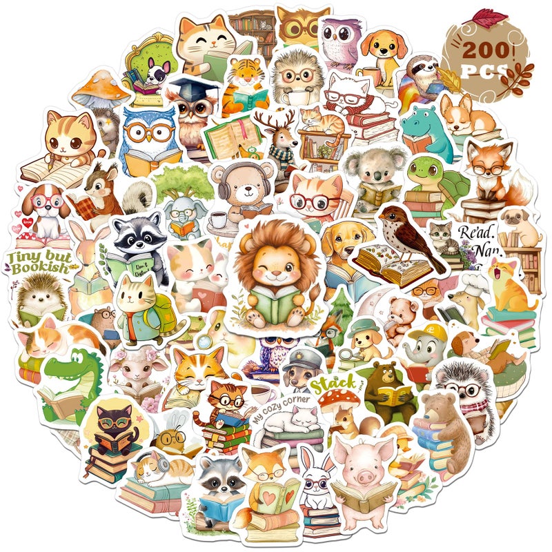 WAKEMOODEI 200PCS Animal Bookish Stickers, Waterproof Book Stickers for Water Bottle Laptop Journal, Cute Reading Vinyl Decals for Kid Teacher, Book-Themed Classroom Decor Reward - Image 1