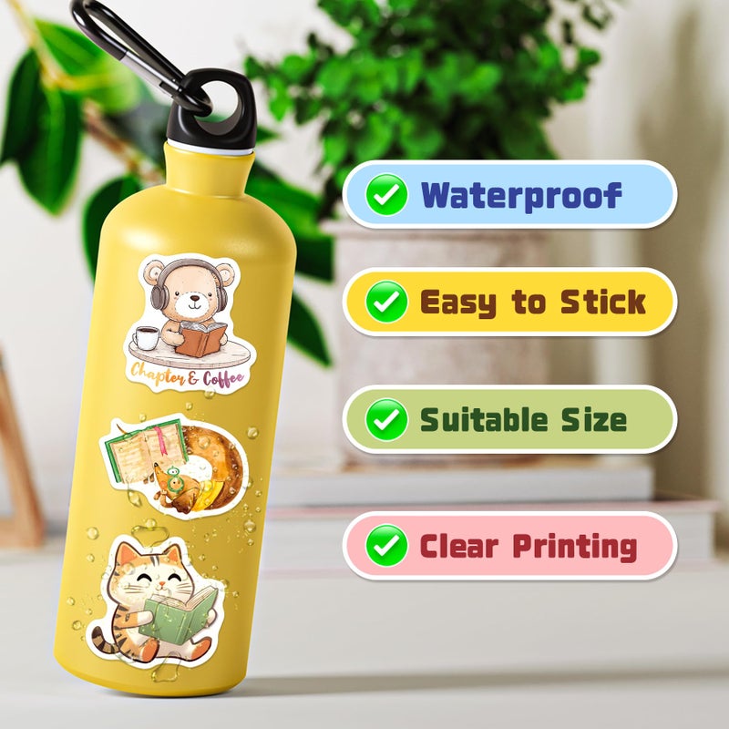 WAKEMOODEI 200PCS Animal Bookish Stickers, Waterproof Book Stickers for Water Bottle Laptop Journal, Cute Reading Vinyl Decals for Kid Teacher, Book-Themed Classroom Decor Reward - Image 3