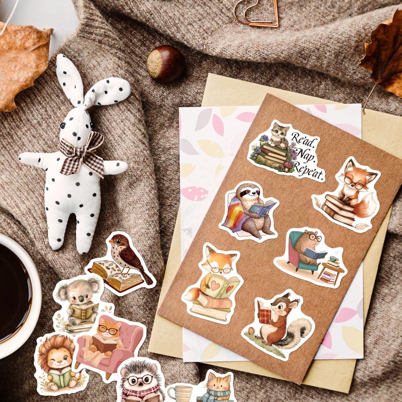 WAKEMOODEI 200PCS Animal Bookish Stickers, Waterproof Book Stickers for Water Bottle Laptop Journal, Cute Reading Vinyl Decals for Kid Teacher, Book-Themed Classroom Decor Reward - Image 4