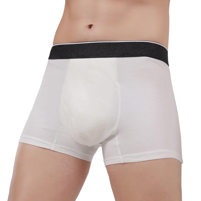 AIRCUTE AIRCUTE Men Urine Incontinence Underwear Fly Front Opening Absorbent Leak Proof Boxer Briefs for Leakage Dribbles 4XLarge White