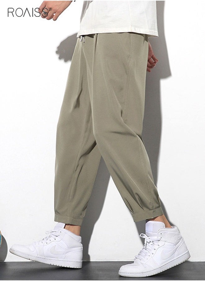 Men's Lightweight Ice Silk Casual Pants Soft And Smooth Elastic Sports Pants Quick Drying Ankle Tightening Sun Protection Pants