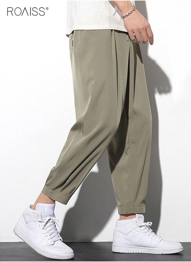 Men's Lightweight Ice Silk Casual Pants Soft And Smooth Elastic Sports Pants Quick Drying Ankle Tightening Sun Protection Pants