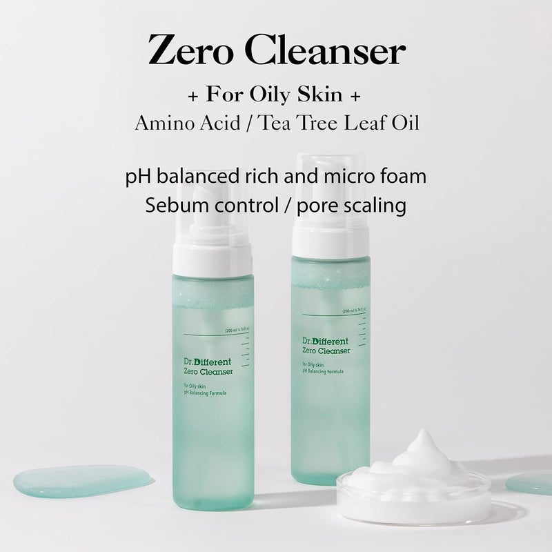 Dr.Different Zero Cleanser for Oily Skin - Sebum Control and Soothing for Acne Prone Skin, Hypoallergenic pH 5.5 Face Bubble Foaming Cleanser with Tea Tree Oil, 6.76 fl.oz. - Image 2