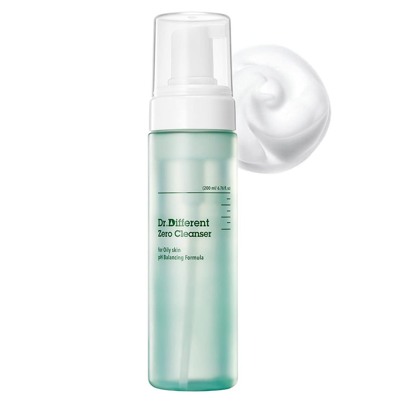 Dr.Different Zero Cleanser for Oily Skin - Sebum Control and Soothing for Acne Prone Skin, Hypoallergenic pH 5.5 Face Bubble Foaming Cleanser with Tea Tree Oil, 6.76 fl.oz. - Image 1