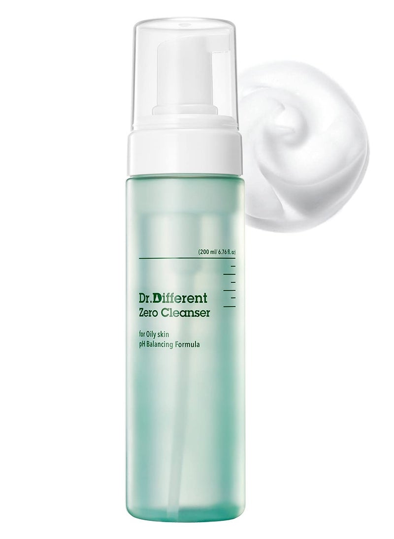 Dr.Different Dr.Different Zero Cleanser for Oily Skin - Sebum Control and Soothing for Acne Prone Skin, Hypoallergenic pH 5.5 Face Bubble Foaming Cleanser with Tea Tree Oil, 6.76 fl.oz.  - Image 1