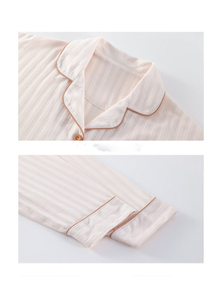 طقم بيجامة نسائي ، قطن طويل الأكمام طقم بيجامة مخططة قطعتان من بيجامات كاجوال - Image 2